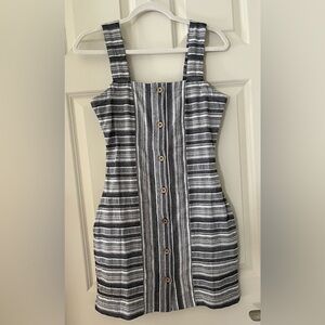 New Roxy "Sweet Dreams" sleeveless Short Dress in black gray White Striped Small